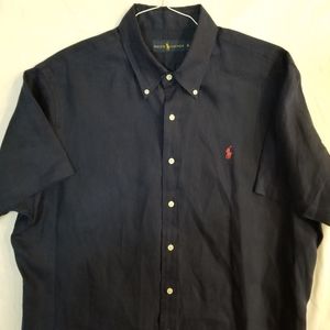 Polo Ralph Lauren Linen Navy Blue Short Sleeve Button Up Shirt XL